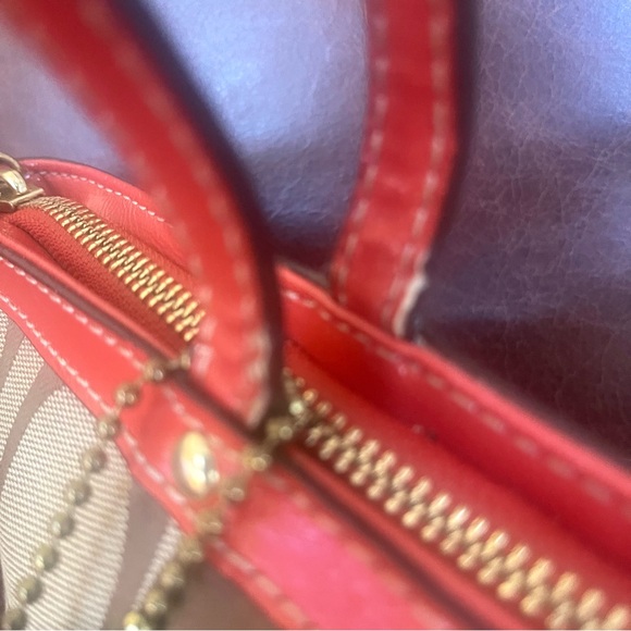 Coach Monogram Logo Printed Canvas Patent Leather Trimmed Medium Size Tote Bag - Picture 10 of 12